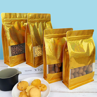 Sachets Doypack en plastique métallisé doré de haute qualité, à fond plat, avec fenêtre et fermeture éclair, pour emballage de snacks