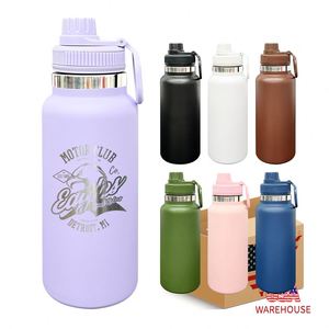 32oz Powder Coated Vacuum Insulated Double Walled Stainless <b>Steel</b> Outdoor Sports Leak Proof Travel Tumbler with Portable Handle - Product Image 1