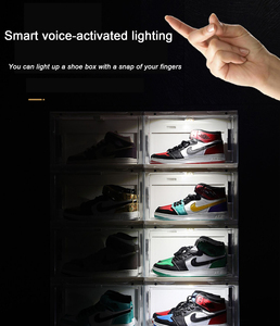 صندوق أحذية شفاف مع إضاءة، صندوق بلاستيكي مضيء للأحذية سهل التجميع وقابل للتكديس مع باب جانبي لتخزين الأحذية الرياضية - Product Image 3