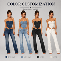 Tenues deux pièces pour femmes, mode vintage Y2k haut de gamme, hauts de style corset pour femmes, pantalon en jean, ceinture, pantalon à jambes larges
