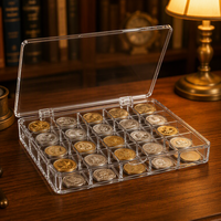 Boîte de collection de pièces de monnaie en acrylique Calic, transparente, 24 emplacements, avec couvercle rabattable, pour pièces commémoratives, taille personnalisée, OEM, vente en gros