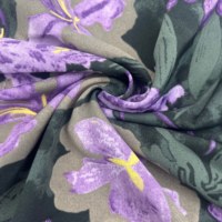Tissu en Chiffon OEM/ODM en Gros 148cm 100% Polyester Imprimé Fleurs Violettes et Perles pour Hauts, Blouses et Robes de Soirée
