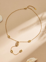 Ensemble collier et bracelet tendance Hip Hop en acier inoxydable plaqué or, serti de zircons, avec fermoir nez de pug