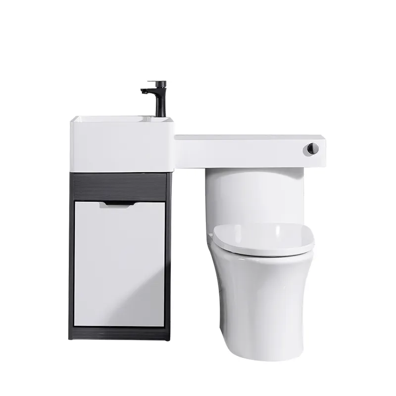 Petit placard sanitaire de salle de bains, toilette en céramique avec évier sur le dessus