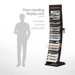 Expositor de suelo personalizado curvo de gran capacidad para azulejos de cuarzo, con diseño hueco de múltiples ranuras para mármol y granito - Product Image 1