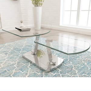 الحركة أسود النيكل الصلب مطلي بالكروم قدم السيراميك قاعدة طاولة القهوة مع الزجاج دوران أعلى - Product Image 1