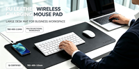 Tapis de bureau en cuir PU de qualité supérieure, multifonctionnel, avec chargeur sans fil Qi 15W, charge rapide pour smartphone, grande taille, efficace