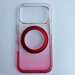 Étui de téléphone mince antichoc avec support magnétique en TPU + PC rose fluorescent, écologique, transparent, style Ins, support magnétique - Product Image 1