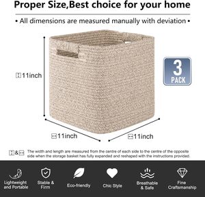 11 Inch <strong>Storage</strong> Cubes Brown Cotton Rope Woven <strong>Square</strong> <strong>Storage</strong> <strong>Baskets</strong> Organizer for Classroom Kids Toy Bins - Product Image 4