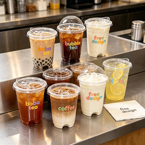 แก้วพลาสติก PP ใส ขนาด 90 มม. สำหรับเครื่องดื่มเย็น กาแฟเย็น น้ำมะนาว ชานมไข่มุก  แบบใช้ครั้งเดียว  พร้อมโลโก้งานแต่งงานตามสั่ง ปริมาตร 1 ลิตร - Product Image 1
