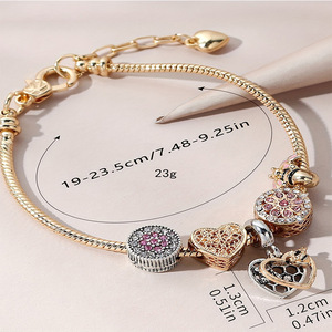 Pulsera estilo Pan que brilla en la oscuridad, superventas transfronterizo, con dijes de diamantes de imitación, corazón, flor y llave, joyería de moda - Product Image 4
