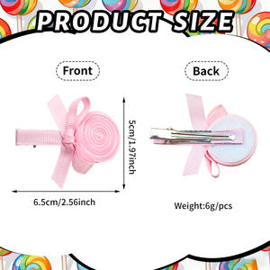 Pince <span class=keywords><strong>à</strong></span> cheveux rose bonbon faite <span class=keywords><strong>à</strong></span> la main avec ruban, pince <span class=keywords><strong>à</strong></span> franges, nœud pour enfants avec motif sucette - Product Image 4