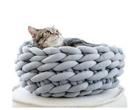 Panier pour animal de compagnie, tricoté à la main, en Polyester, meuble confortable, canapé épais, tricoté, nid grotte pour chat, maison pour animaux de compagnie
