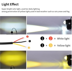Faro de Niebla <span class=keywords><strong>BAOBAO</strong></span> Bicolor Blanco y Amarillo de 12V con 3 Cables, Mini Sistema de Luces de Conducción para Motocicleta, Universal para Bicicleta, Venta al por Mayor de Fábrica - Product Image 2