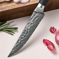 Couteau à steak professionnel de 4,5 pouces en acier Damas VG10, lame dentelée ultra-affûtée avec manche en bois Pakka
