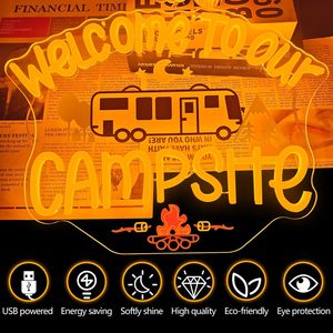 Enseigne néon LED 'Bienvenue à notre <span class=keywords><strong>camping</strong></span>' <span class=keywords><strong>pour</strong></span> décoration murale, <span class=keywords><strong>camping</strong></span>, caravane, chambre, toile de fond de fête, thème 'Happy Camper' - Product Image 2