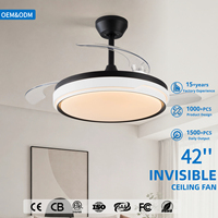 Ventilateur de plafond LED invisible rétractable avec télécommande, moteur BLDC DC de 42 pouces, pour l'intérieur, vente en gros