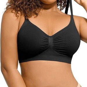 Soutien-gorge sans fil grande taille pour femme, col en V, froncé devant, couvrance totale, sans couture, rembourré, push-up, bralette pour poitrine généreuse, confort quotidien - Product Image 3