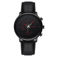Montre à quartz pour homme tendance, design à trois aiguilles avec accent bleu, bracelet en cuir