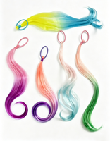 Extensions de queue de cheval ondulées dégradées pour enfants, en fibre haute température, avec élastique pré-noué, accessoires capillaires arc-en-ciel pour filles
