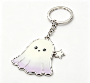 <b>Cute</b> Ghost Metal Key Chain Enamel Alloy <b>Keyring</b> Silver Tone Halloween Bag Charm - Product Image 2