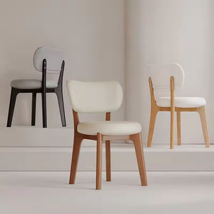 <span class=keywords><strong>Chaise</strong></span> de salle à manger moderne nordique en crème, fabriquée en bois massif et cuir souple, adaptée à l'utilisation hôtelière avec un design écologique - Product Image 6