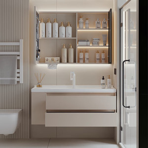 Combinaison d'armoires de salle de bain avec lavabo intégré en céramique, belle armoire de salle de bain en bois massif, armoire de lavabo pour shampoing - Product Image 6