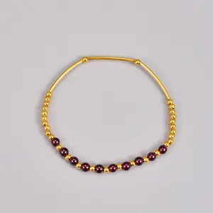 Hand Made Stainless Steel 18K Gold Plated Quality Natural Garnet Beads Wholesale Gemstone Healing Stone BraceletsHand Ma