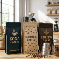 Sacs d'emballage pour café écologiques personnalisés en gros, 3 styles de sachets à huit soudures latérales pour la vente au détail de grains de café torréfiés
