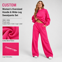 Ensemble deux pièces pour femmes OEM, sweat-shirt oversize à capuche et pantalon de survêtement à jambes larges, logo brodé, vêtements de sport décontractés