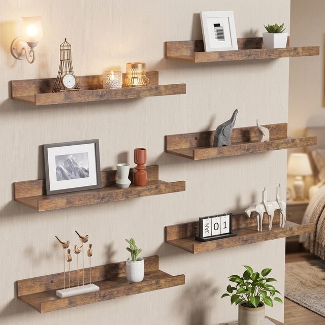 Sustainable Floating Wall Shelves with Drawer Wood Material Wall Mounted Multifunction Design for Bedroom Decor