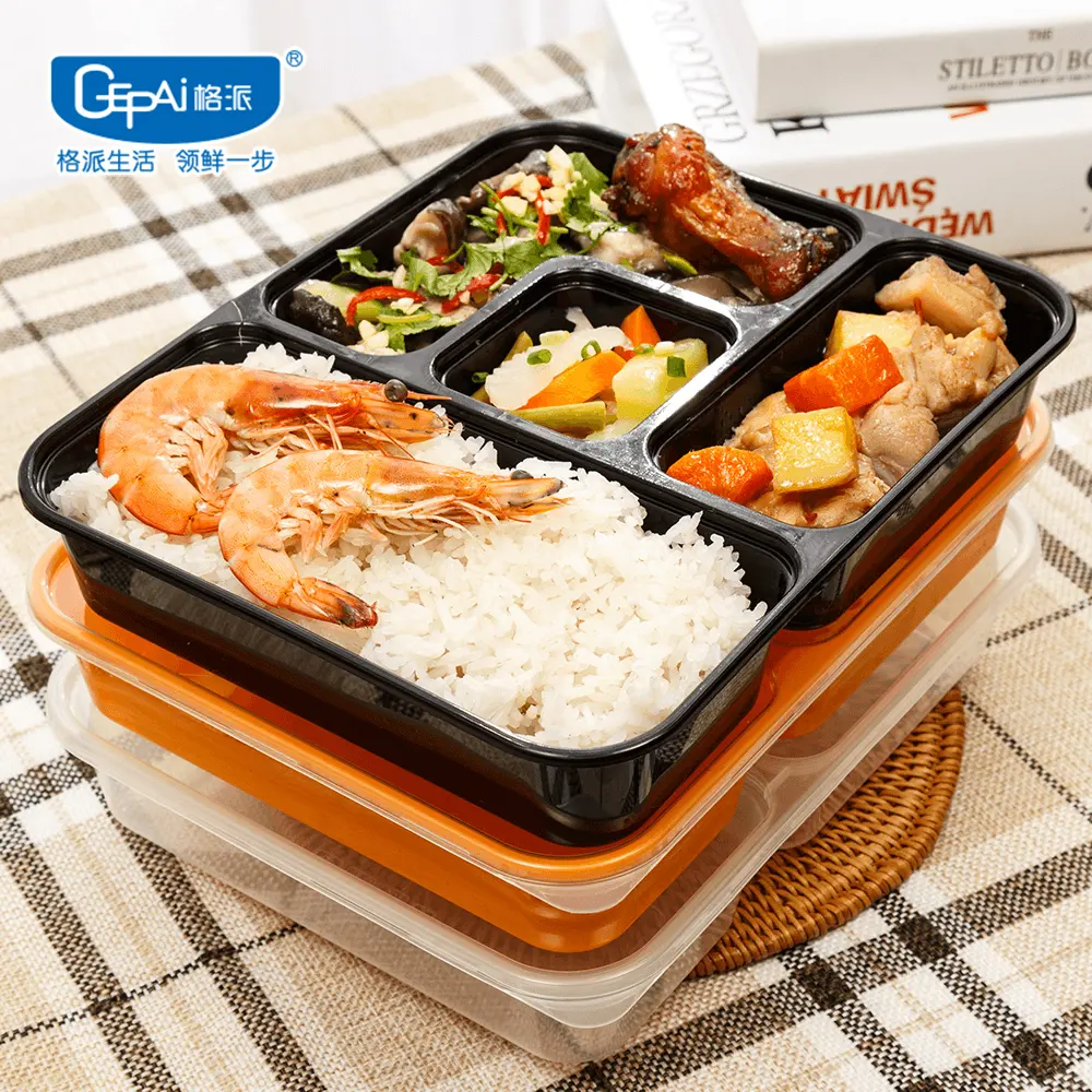 Leakproof 4 compartment meal prep food storage containers reusable plastic bento lunch box with lids
