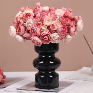 ช่อดอกโบตั๋นประดิษฐ์ Ruilisi ดอกไม้ผ้าไหม แจกันสีดำ ตกแต่งบ้านงานแต่งงาน - Product Image 2