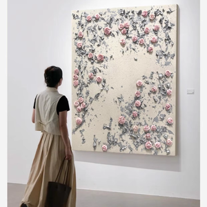 Pintura al Óleo Pintada a Mano al por Mayor, Decoración para Sala de Estar, Cuadro Grande Blanco con Rosas Tridimensionales Colgantes en la Pared - Product Image 2