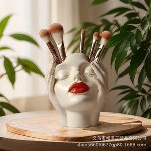 Women Head Shape <b>Makeup</b> Brush Holder Resin Boho Cosmetic Organizer Storage <b>Box</b> For Beauty Tools - Product Image 2