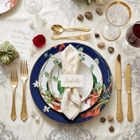 Service de table en céramique de luxe à motifs de feuilles tropicales, bord doré, assiettes en porcelaine fine personnalisées, tasses à thé et à café, soucoupes, ensemble de vaisselle