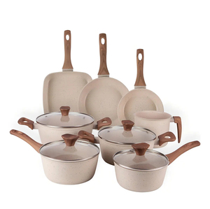 High Quality Ceramic Coated <b>Pot</b> Pan Silicone Glass Lids Stainless Steel Handle Non Stick 12 Piece Forged Aluminium Cookware Set - Product Image 1
