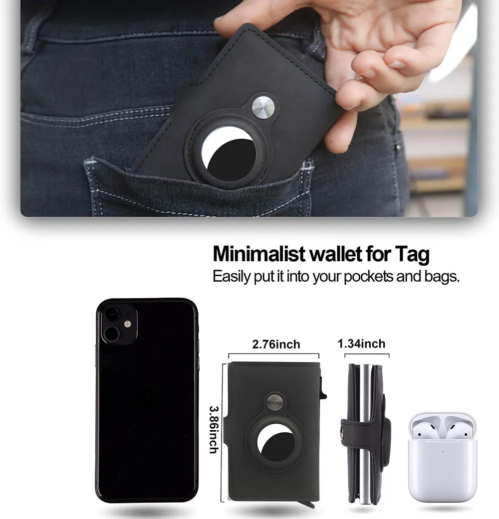 Carteira de mão com cartão de crédito pop-up de metal e couro com bloqueio de RFID de design personalizado de venda quente para homens