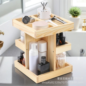 Estante de almacenamiento de cosméticos de madera de 3 niveles, organizador de escritorio para maquillaje, perfume y aceite esencial - Product Image 1