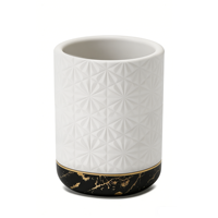 Ensemble de salle de bain en céramique de luxe moderne en cinq pièces, base en marbre, motif géométrique blanc et or, distributeur de savon écologique