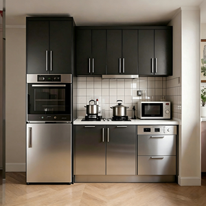 Mini-cuisine moderne pour projets hôteliers et appartements : Meubles de cuisine en acrylique pour petits espaces avec évier, robinet et accessoires de charnières - Product Image 3