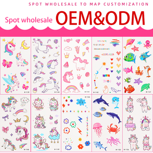 Fabbrica di personalizzazione per bambini ragazze temporaneo di trasferimento dell'acqua tatuaggi animali <span class=keywords><strong>unicorno</strong></span> per bambini disegni sirena per il compleanno del viso - Product Image 3