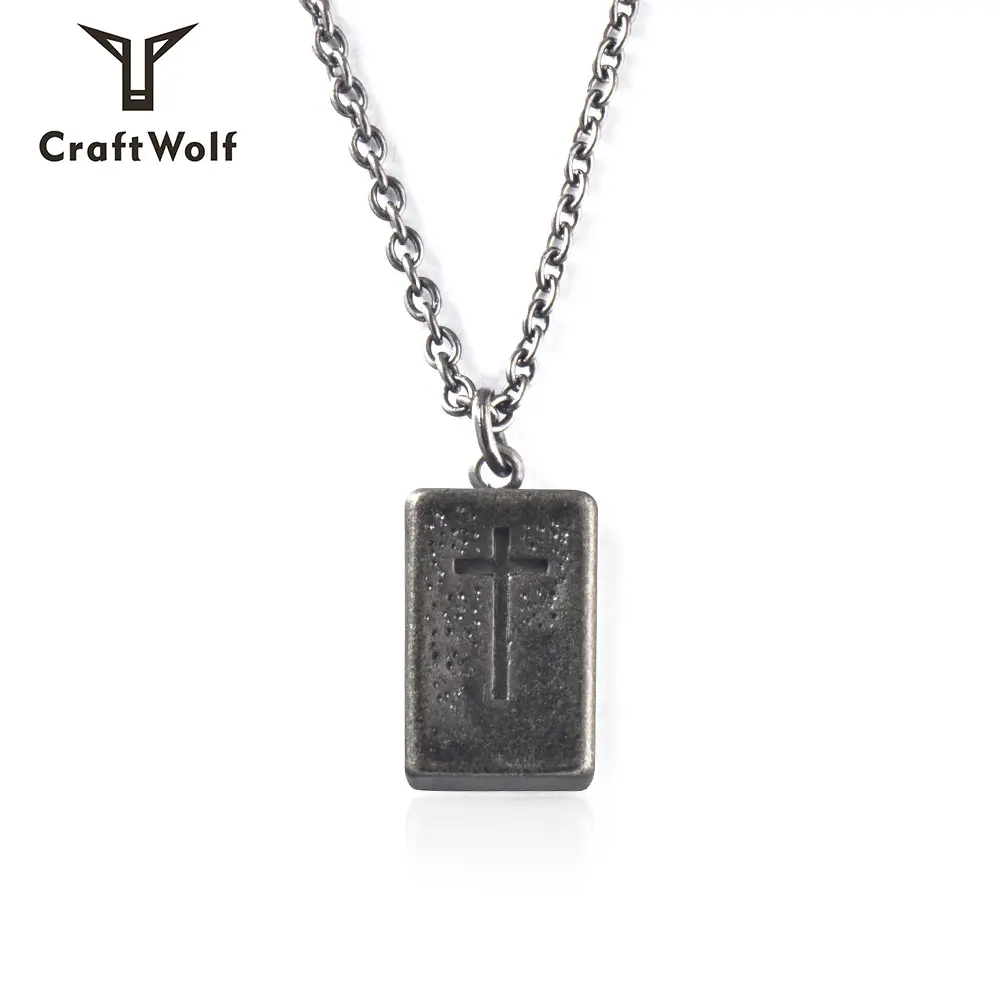 Titanium cube forged cross Europe and America retro men and women personality brick creative pendant necklace