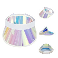 Visière de plage et de golf personnalisable avec logo, en PVC holographique, protection UV, réglable et élastique, à dessus ouvert