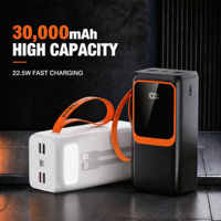 Nouvelle batterie portable 30000 mAh avec câble intégré, lampe de camping LED, grande capacité, charge rapide 22,5 W, station d'alimentation extérieure