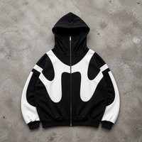 Nouveau sweat à capuche entièrement zippé style masque personnalisé, panneau géométrique contrastant en color block, en molleton bouclette, coupe oversize streetwear