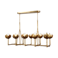 Lustre suspendu rétro américain en forme de bourgeon de lotus doré, lampe de salle à manger en métal Alberto, grand lustre linéaire antique