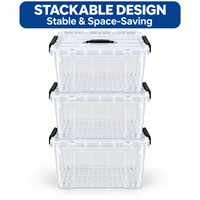 Organisateur de placard de chambre à coucher, bac de rangement empilable transparent 27L en plastique PP avec couvercle et loquets noirs