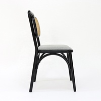 Chaise de salle à manger en rotin courbé, structure en bois massif avec dossier en rotin naturel, assise en tissu rembourré, chaise d'appoint sans accoudoirs