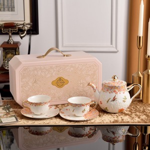 Luxury Fine Bone China Heat Resistant Oval Relief Flowers English Royal Style Coffee & <b>Tea</b> <b>Pot</b> <b>Set</b> From Guangdong for Gift - Product Image 5
